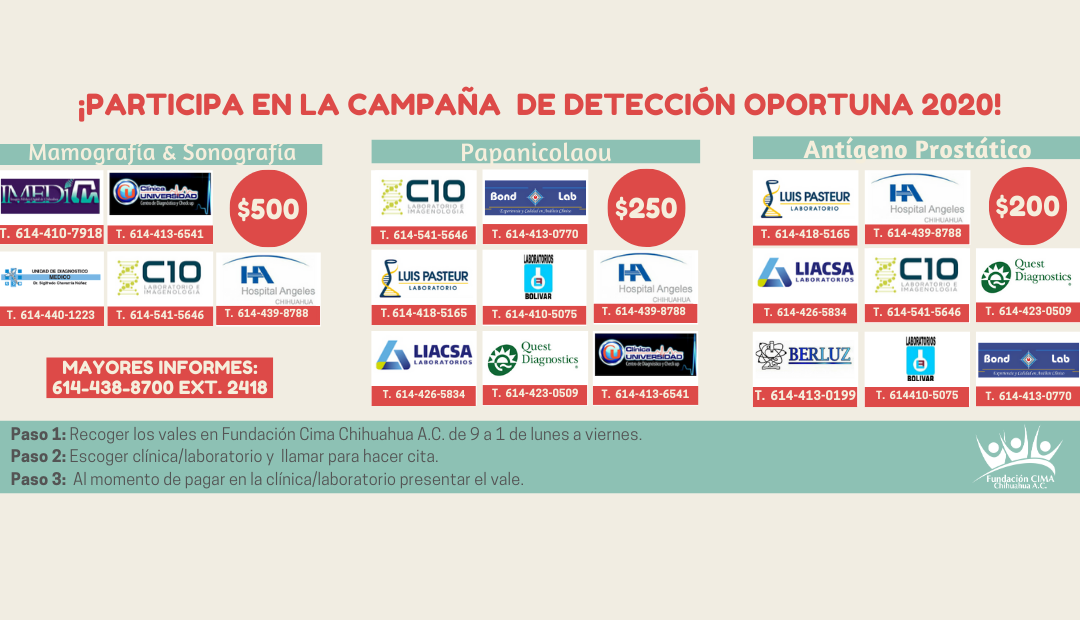 Aprovecha los beneficios de la campaña de detección temprana de cáncer 2020 de Fundación CIMA Chihuahua